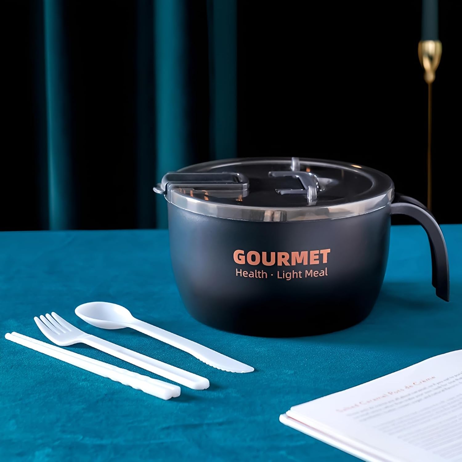 Stainless Steel Instant Noodle Bowl with Lid 1300ml/44oz Soup Eating Bowl