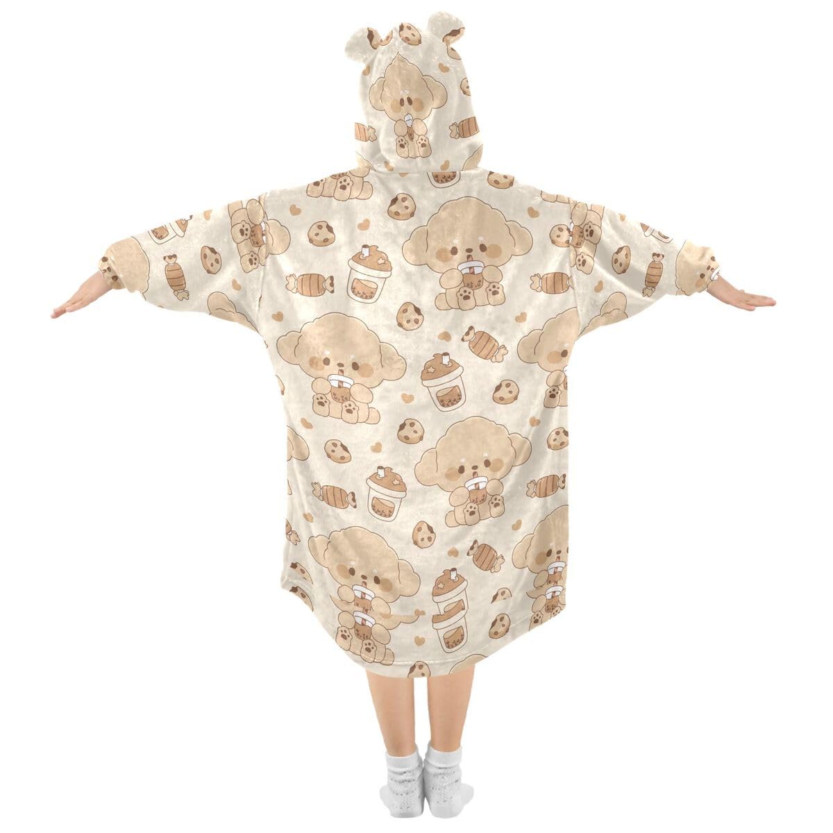 Uroczy pies i mleko Boba dziecięcy koc do noszenia bluza z kapturem oversize bluza koc sweter kawaii dla chłopców i dziewcząt w wieku 3-14 lat