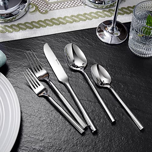 KEAWELL 30-Piece Hexagon Cutlery Set, 18/0 Stainless Steel, Mirror ...
