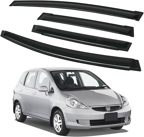Miniatura 1 de 4 protectores de lluvia para ventana, deflector de viento para Honda FIT (Jazz) 2007-2008 de 4 puertas, frontal y trasera para montaje exterior