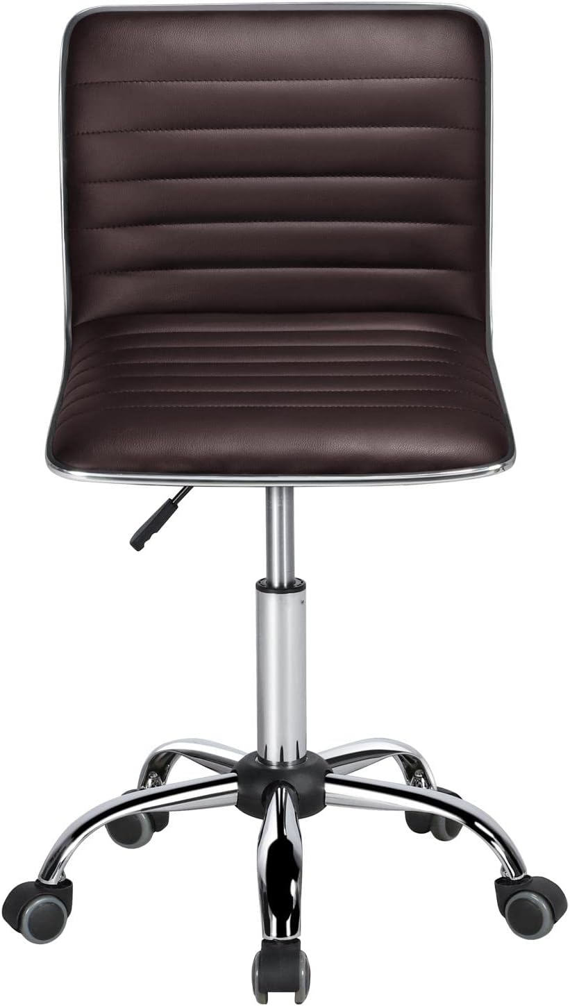 Yaheetech Executive Armless PU Leather Ergonomic Chair Office Task Low Back Swivel Chair w/Backrest Wheels for Study Office, Brown