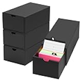 4Packs 3x5 Index Card Box,Index Card Organizer Box with Lid ,Hold 4000 Cards,Black Recipe Holder for 3''x5'' Notecard Recipe Flashcard Card