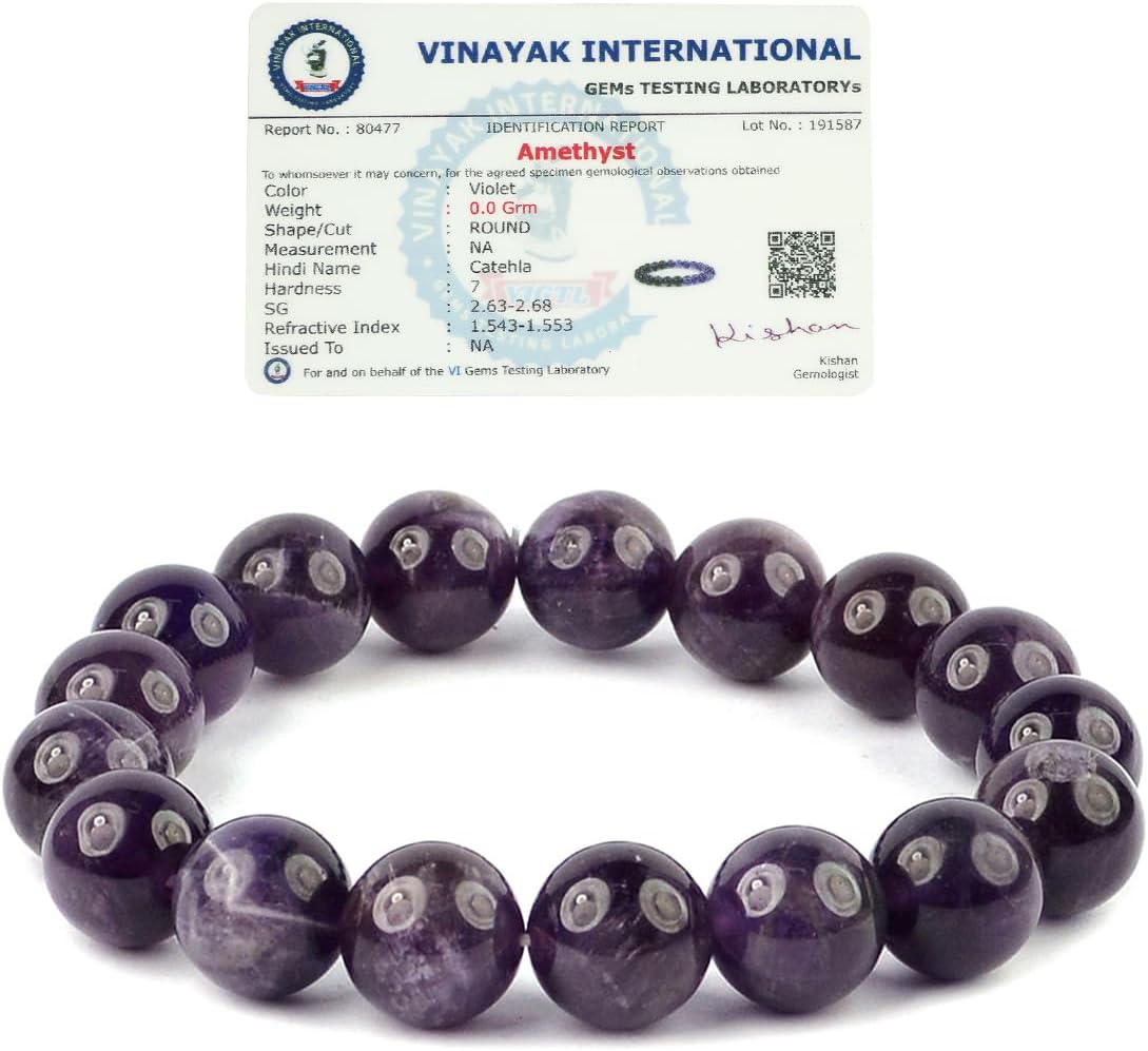 Certified Natural Crystal Stone Round 12 mm Beads Bracelet for Men and Women | Reiki Charged Gemstone Jewellery Bracelet | Multiple Stone Variants Available