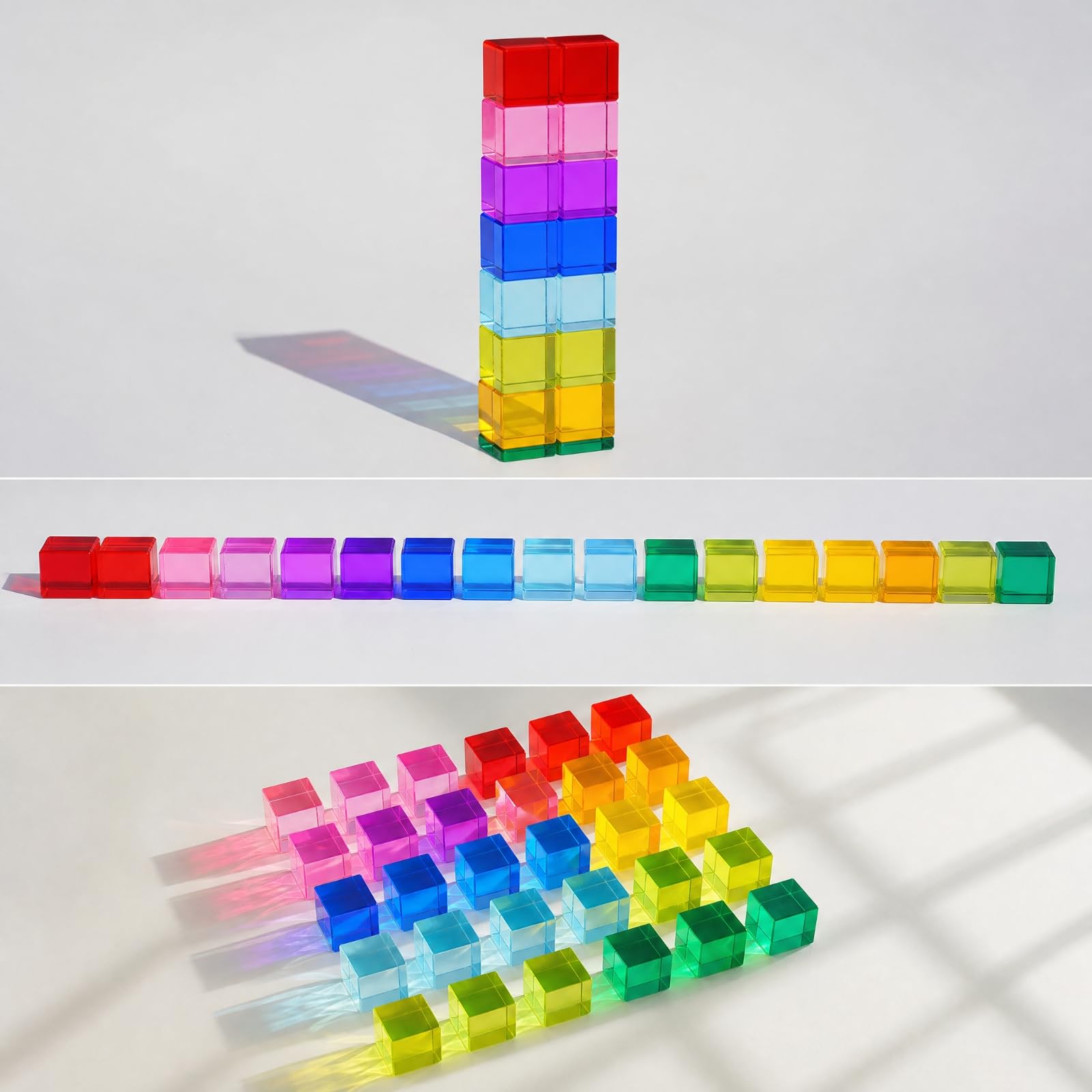 20 Pezzi Acrilici Trasparenti | Superficie Liscia e brillan, Cubo da Costruzione in Acrilico, Traslucido, Set di Mattoncini, per Area Giochi