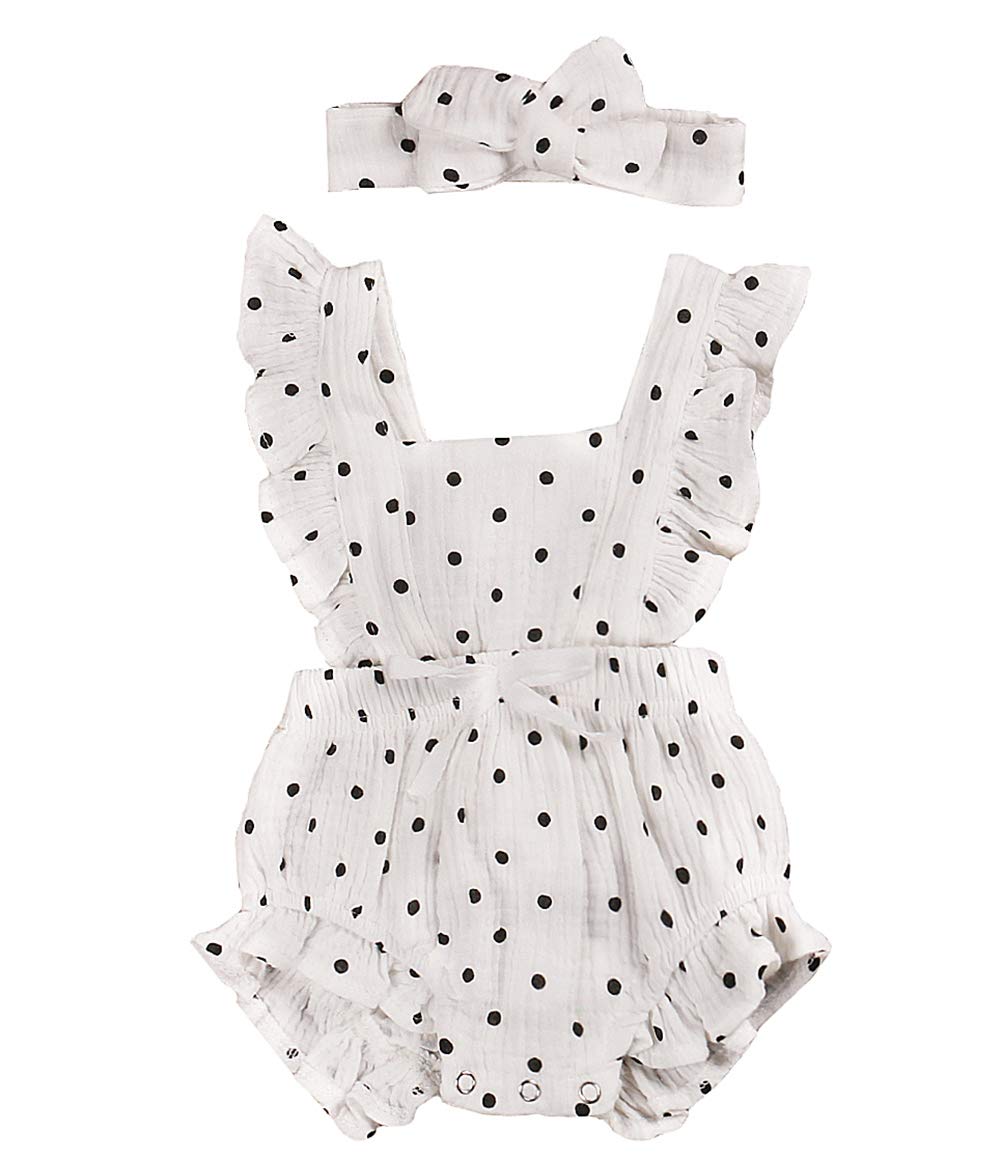 Newborn Baby Girls Clothes One-Piece Romper Cotton Linen Bodysuit with Headband 2pcs Outifis Set