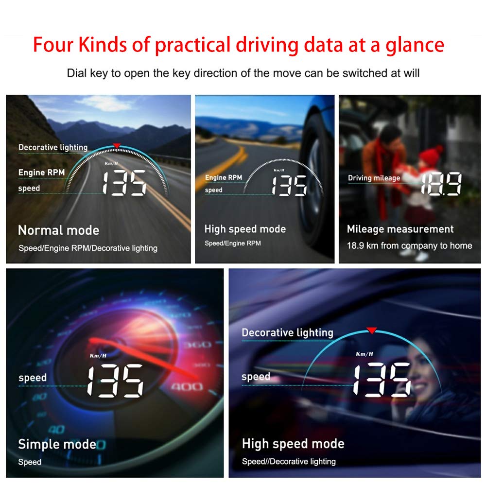 Wisamic Head up Display Auto HUD: Display OBD2 , 3,5 Zoll Geschwindigkeitsmesser Auto Tachometer Wassertemperaturmesser Motordrehzahl Sicherheitsalarme