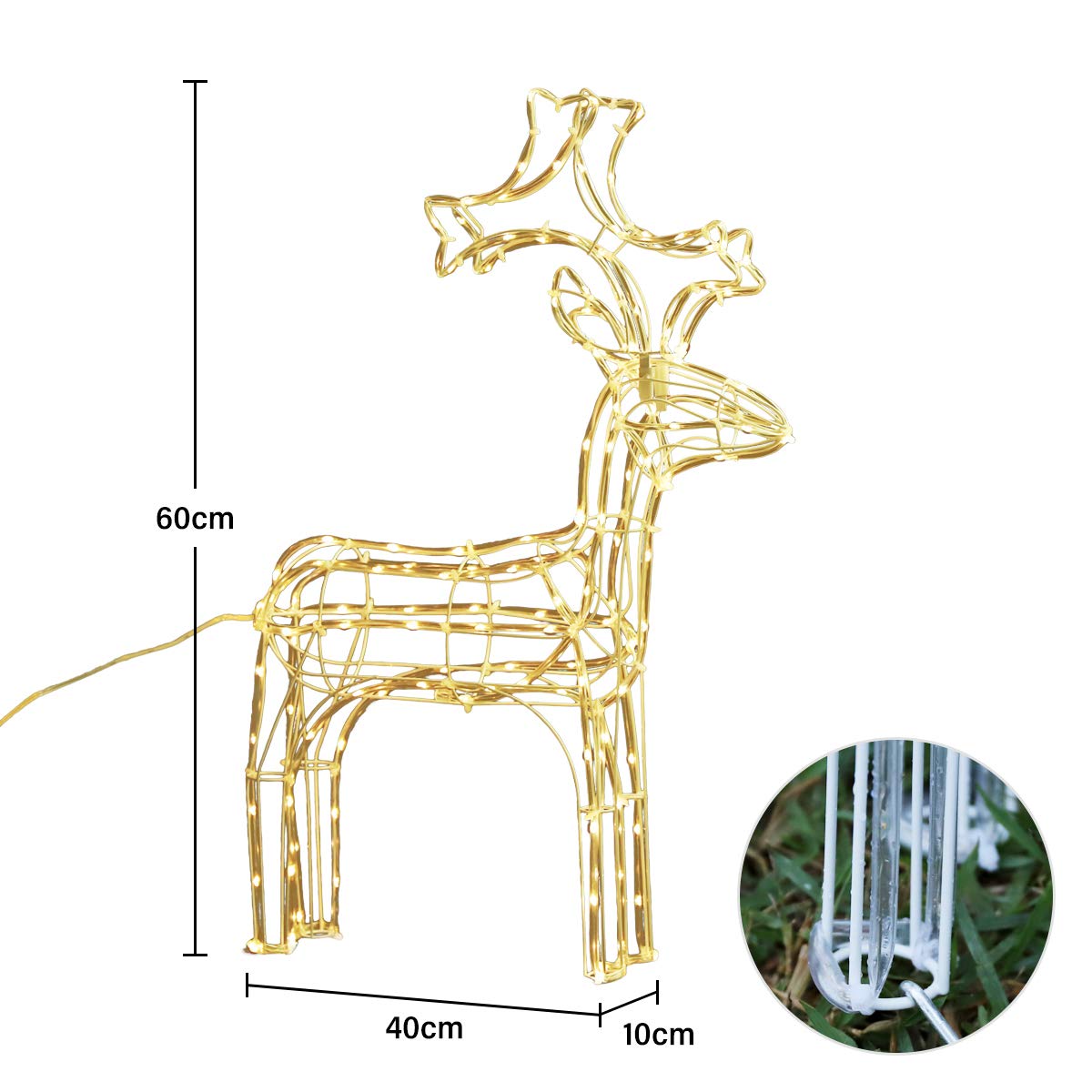 SALCAR 60 cm LED figurka renifera podświetlana na zewnątrz, oświetlenie bożonarodzeniowe, jeleń, dekoracja bożonarodzeniowa, figurka łoś do ogrodu, na zewnątrz, ciepła biel
