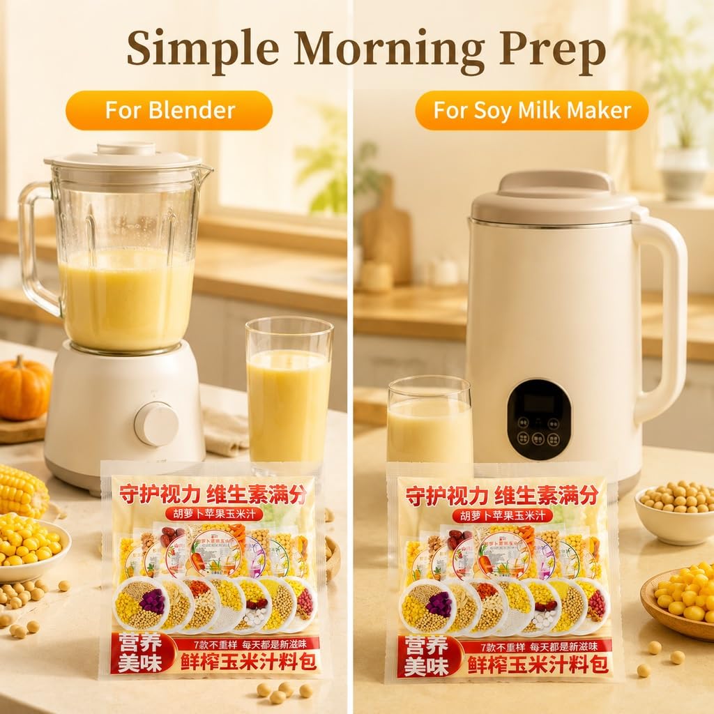Paquete De Jugo Maíz Fresco 7 Sabores, 80 G X 35 Bolsas, Kit For Licuadora Y Máquina For Hacer Leche Soja, Mezcla Fácil Gachas For El Desayuno, Sin Remojo, Suministro Familiar