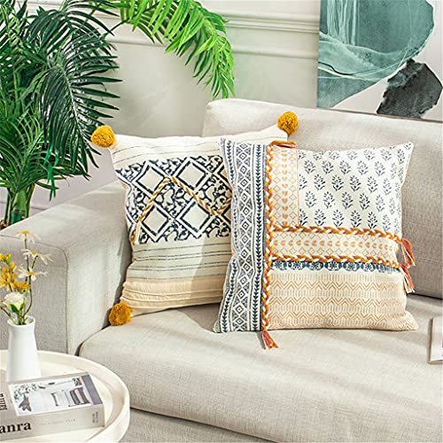 Coussin de canapé 45x45 cm coton tissé doux à pompon et tassels - 3