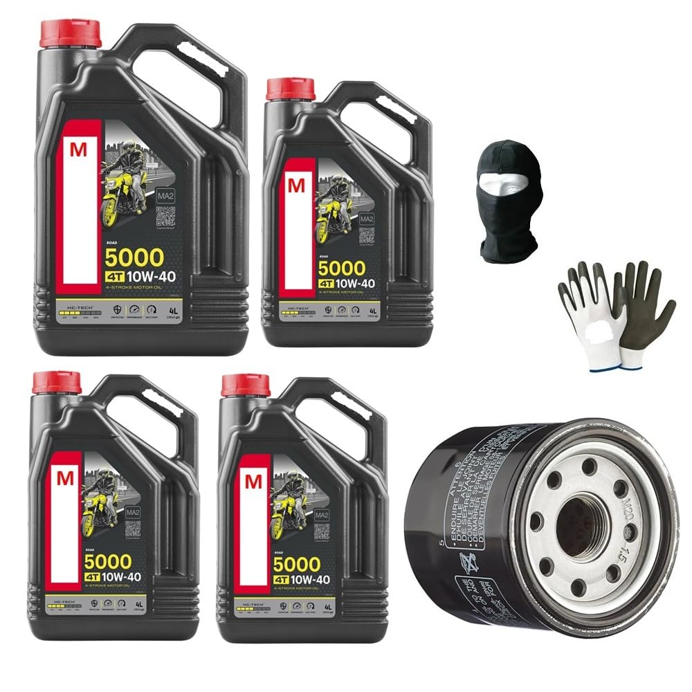 Compatible con Harley-Davidson 1450 Road King Cambio Aceite Moto 4 litros DE Aceite 10W40 5000 4T TECNOLOGÍA HC-Tech + Servicio DE Filtro DE Aceite del Motor