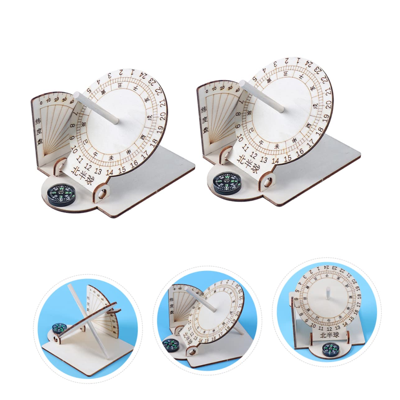 iplusmile 2pcs DIY Assembling Teaching Home Decor Ancient Sundial Clock Sundial Ornament DIY Sundial Clock Equatorial Sundial Clock Scientific Sundial Child Toy Puzzle Wooden - Image 5