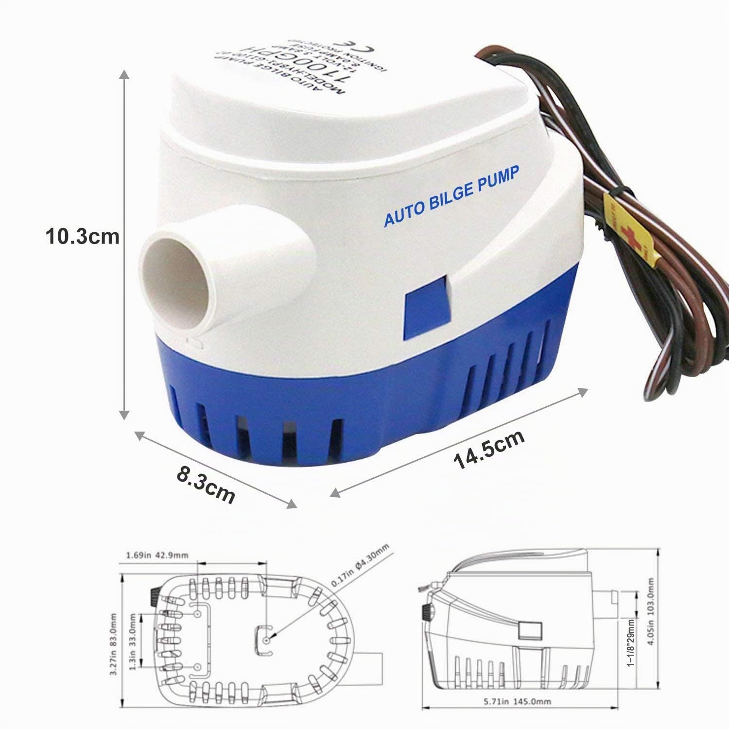 BACOENG Pompa di Sentina con Galleggiante, Pompa Sentina 12v Automatica per Imbarcazioni 1100GPH/70LPM