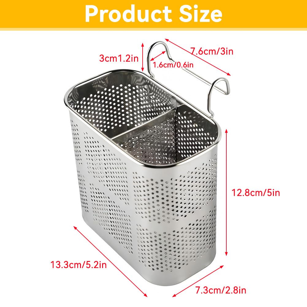 Portautensili da Cucina, 2 Scomparti, Porta Utensili da Cucina in Acciaio Inox, Scolapasta per Posate per La Cucina di Casa