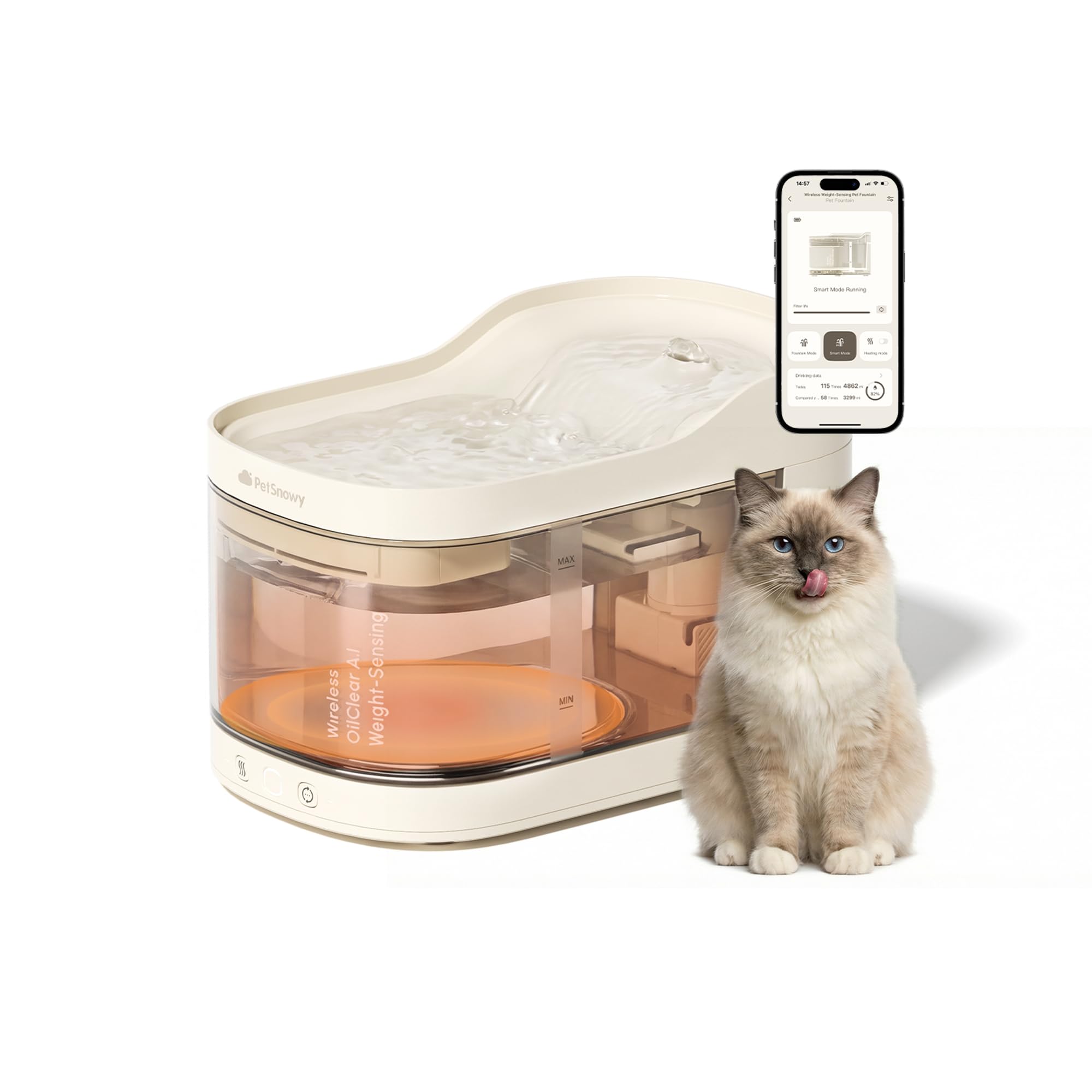 PetSnowy OilClear Wireless Weight-Sensing Pet Fountain