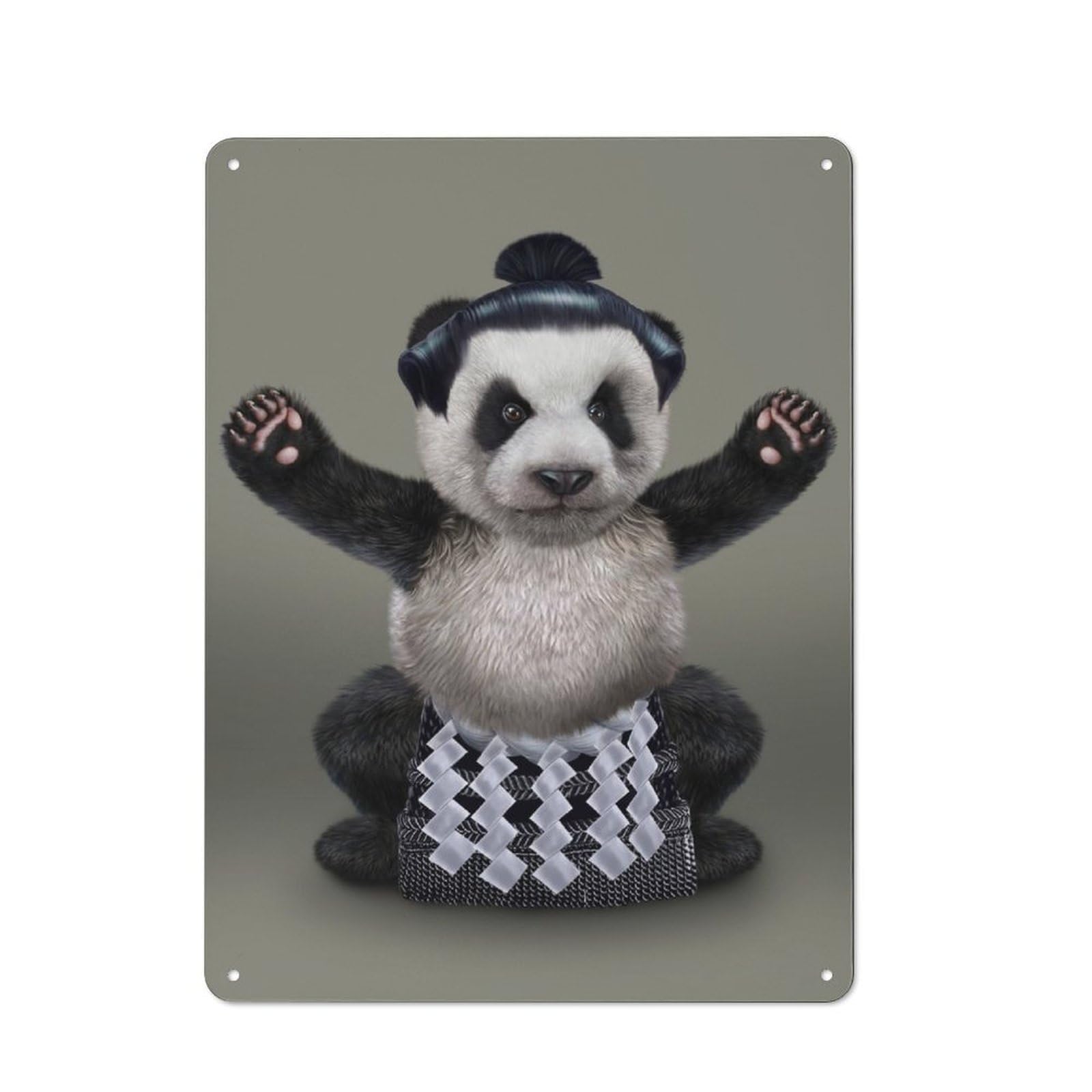Junmoney Japanese Sumo Giant Panda Rustic Tin Wall Plaque 40X30cm For Home Office Or Studio, For Garage, Workshop And Man Cave Decoration
