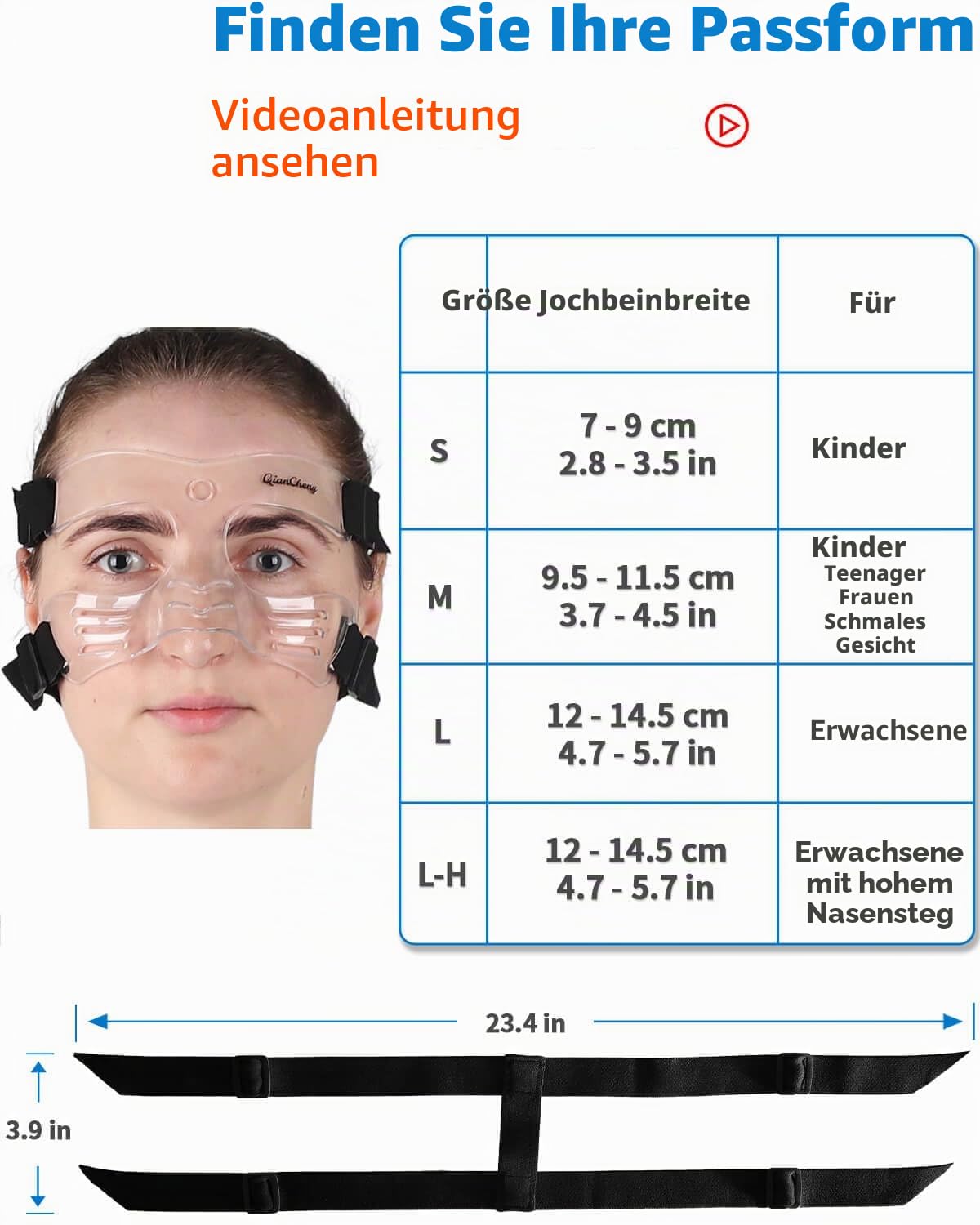 QianCheng, Nasenschutzmaske, Gesichtsschutzmaske, L5 mittlere Größe, mit Polsterung für Damen und Jugendliche, QC-L5-M