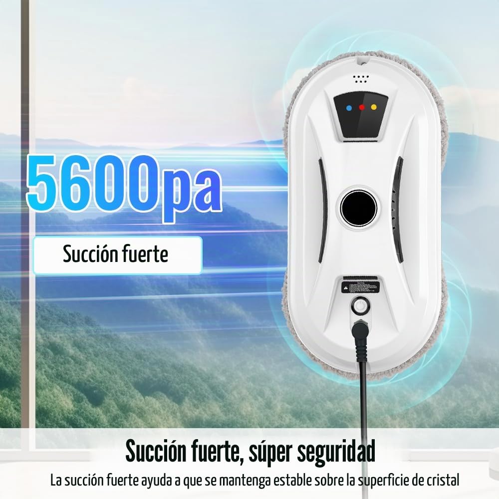 Robot Limpiacristales, Limpiador de Vidrios Magnético 5600 Pa, Planificación Inteligente para Limpieza Automática, Tecnología de Reconocimiento de Bordes para Ventanas Interiores y Exteriores