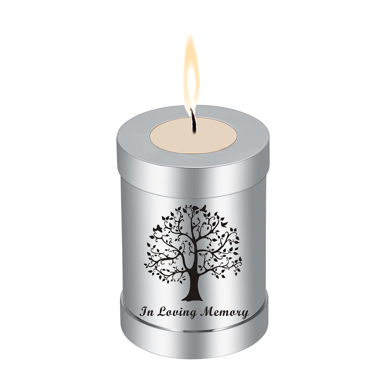 Minicremation Cremation Urn for Human Ashes Stainless Steel Candle Ash Holder Keepsake Urn for Ashes Candlestick Mini Funeral Urns for Pet Ashes (Tree of Life-Silver)