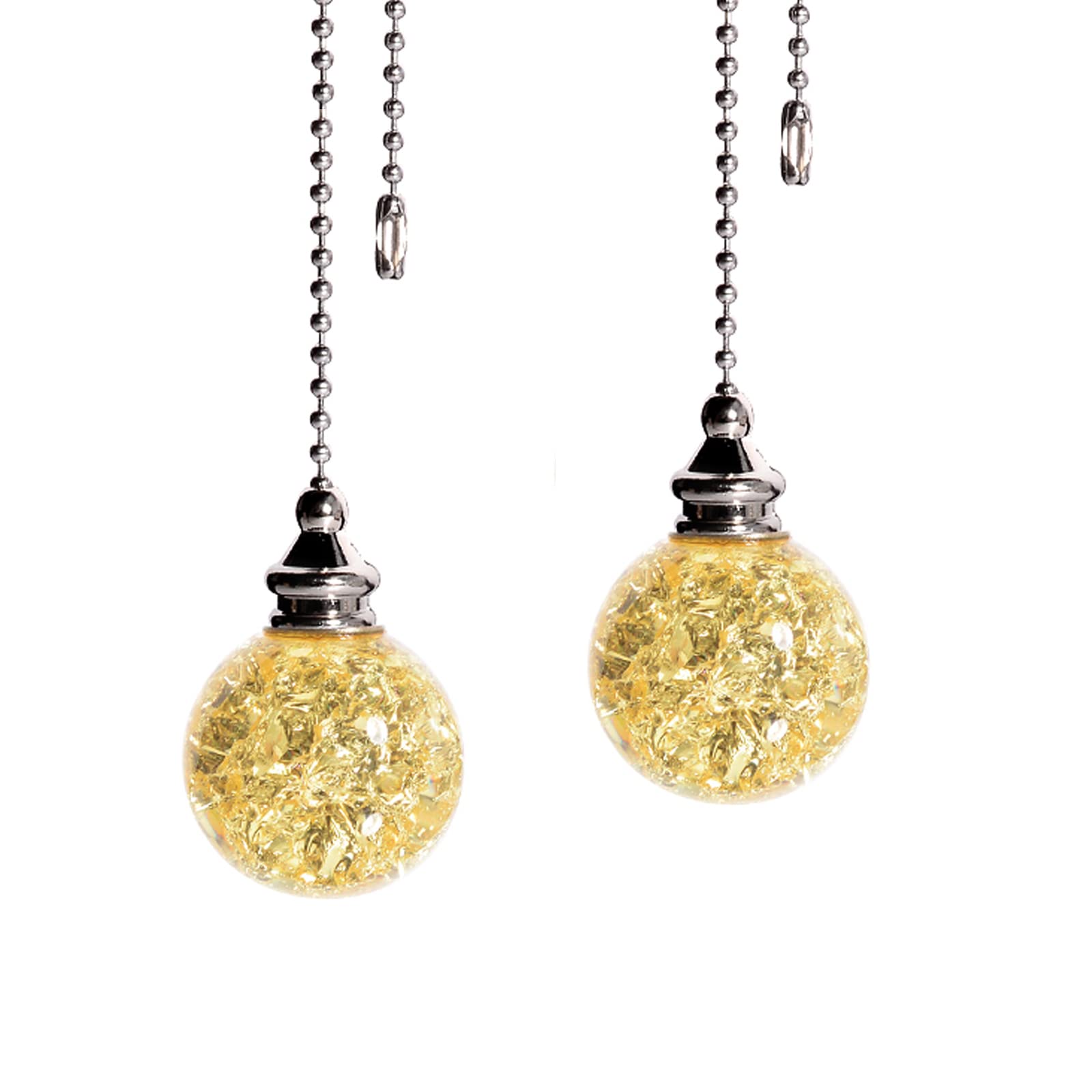 2PCS Yellow Pull Chain Crystal Glass Ice Cracked Ball Pull Chain for Ceiling Fan Light Decoration 50cm Extension Chain — image 1