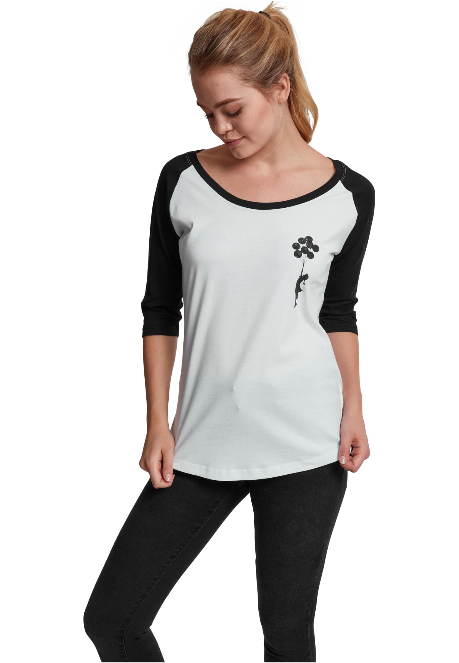 MERCHCODE Damen Ladies Banksy Balloons Raglan Tee T-Shirt