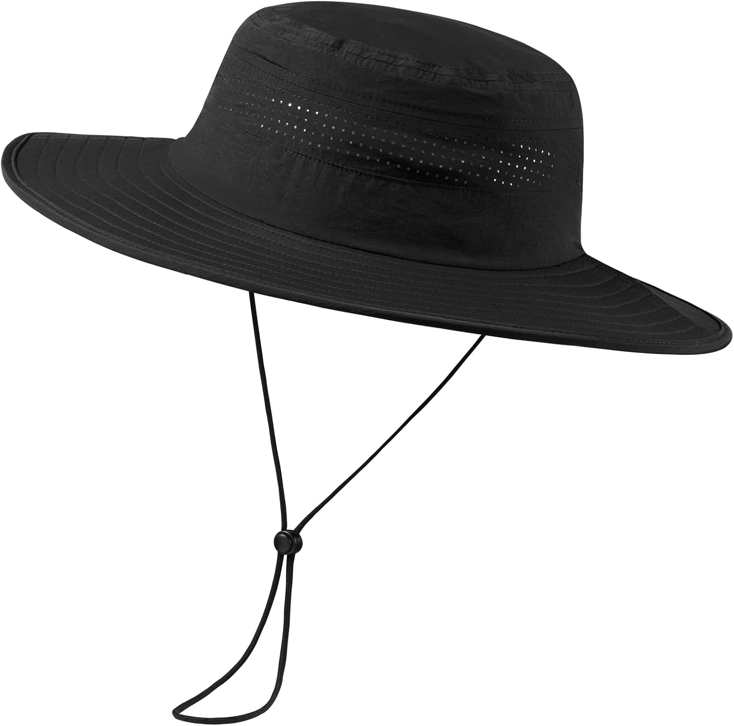 UPF 50+ Foldable Brim Water-Resistant Sun Bucket Hat with Laser Perforated Mesh Adjustable for Men Women Outdoor Large Black