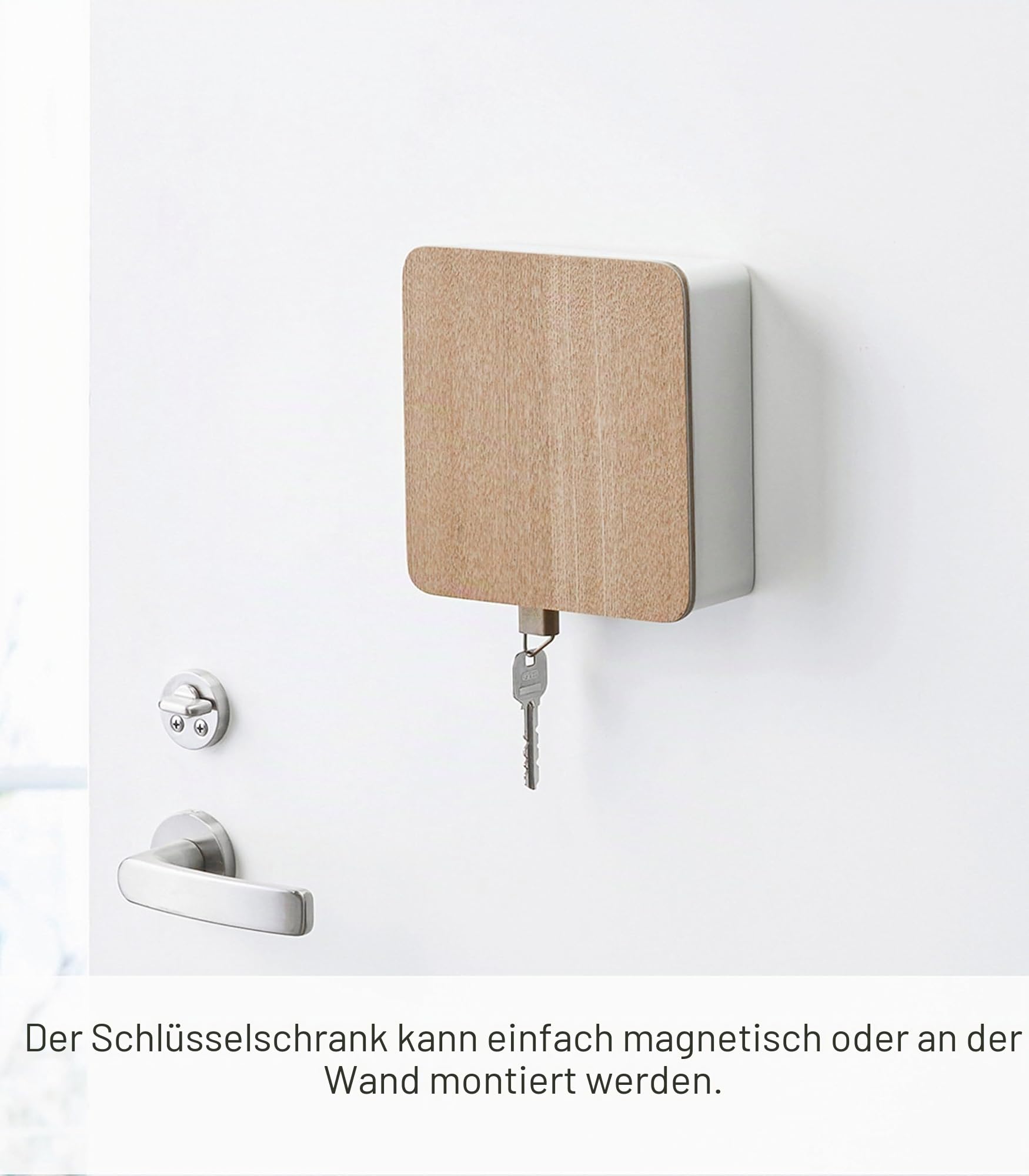YAMAZAKI RIN Magnetischer Schlüsselkasten aus Stahl - mit Abdeckung aus Sperrholz, mit 5 Schlüsselhaken, Schraubmontage - 5,7 x 15,8 x 15,8 cm, Japanisches Design, weiß