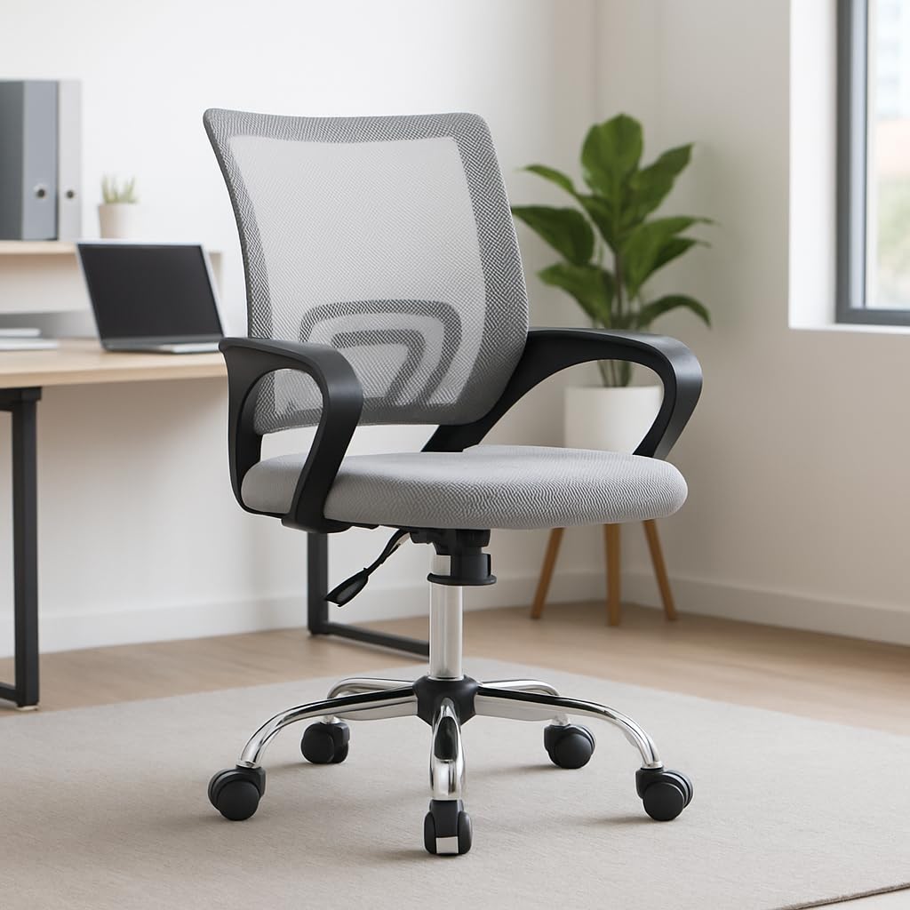 Shiito | Silla de Oficina | Ergonómica con Ruedas de Nylon con Malla Transpirable en Color Gris | Modelo Aitana - 96 x 48 x 59 cm