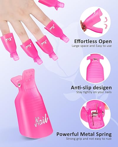 Miniatura 4 de MORGLES Kit removedor de esmalte de uñas con 300 toallitas sin pelusas, pinzas de uñas rosas con 2 limas y amortiguadores, aceite de cutícula rosa,