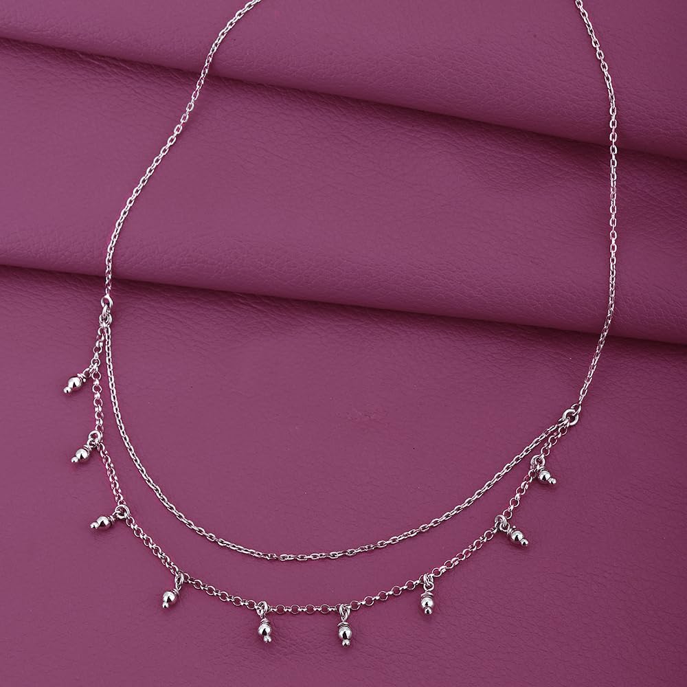 Vanbelle Sterling Silver Jewelry - Rhodium Plated with 925 Stamp - Double Layered Beaded Choker Necklace - Elegant Beautifully Designed for Women 16" Long + 2" Extender - Image 7
