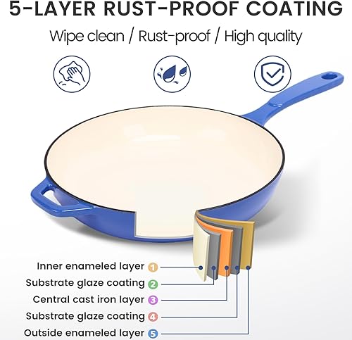Miniatura 7 de Hisencn Sartén de Hierro Fundido Esmaltado - Juego de Sartenes con Recubrimiento Cerámico de 8''9.5''11'', Compatible con