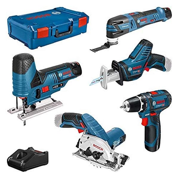 Bosch Professional 12V System 6-tlg Combo Kit Bohrer Stichsäge Kreissäge Säbelsäge Multitool Lampe
