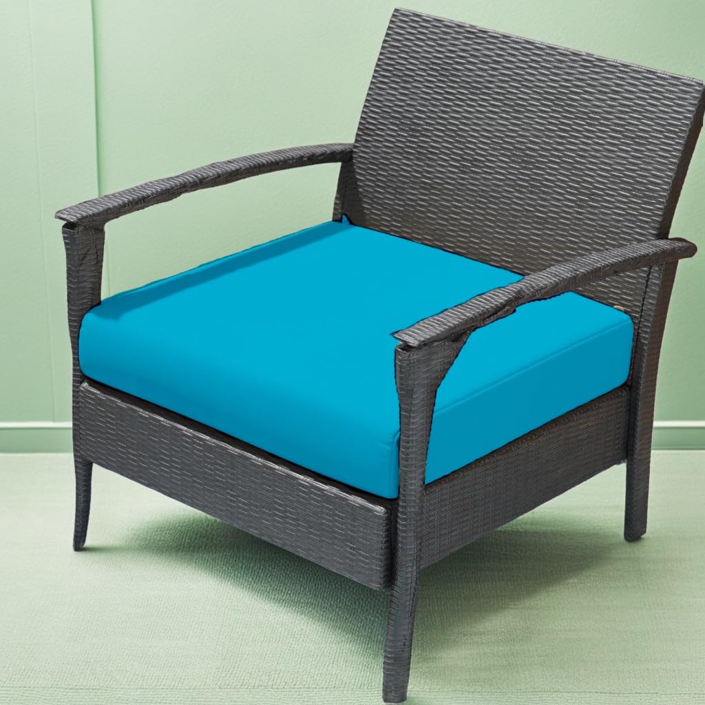 Outdoor Rattan Chair Seat Pads Cushion Pad Waterproof Garden Furniture Seat Cushions For Kitchen Dining Living Room Patio Office Coffee Shop With Removable Fabric Zipper Cover (Turquoise, 50X50X10cm)