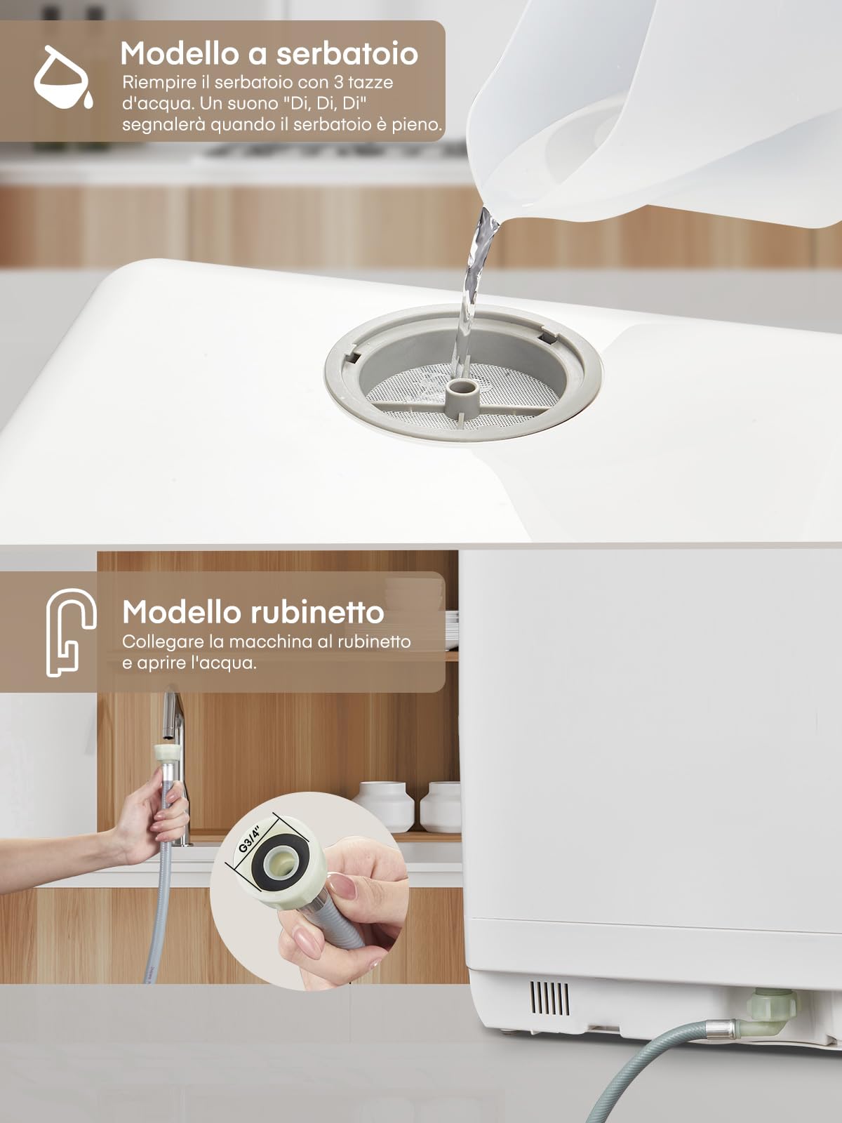 Mini Lavastoviglie da Tavolo, lavastoviglie portatile da 5L, 5+1 Programmi, Avvio Ritardato 1–6h, 2 Modi di Approvvigionamento Idrico, Touch Control e Display LED, Ideale per Cucine, Apt e Dormitori