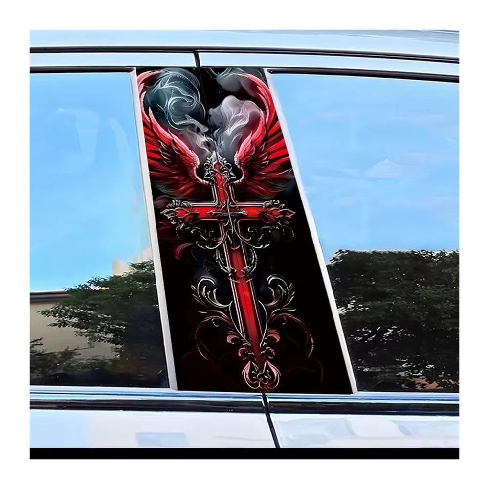 Bertdcx One Color Automotive B-Pillar Stickers Cross Wings Smoke Pattern Anti Scratch Properties Auto Parts