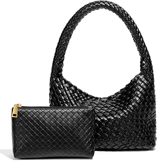 FEOFFS Woven Leather Dumpling Bag Dinner Handbag For Women Purse Hobo Bag Crossbody Shoulder Clutch Evening Wedding Box Bags