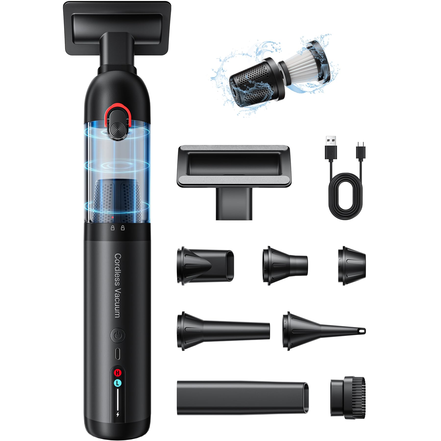 Photo 1 of AOHPEGN Handheld Car Vacuum Portable Cordless, Hand held Vacuum Cleaner with 21000 Pa Suction Power Mini Air Duster Vacuum for Car Cleaning, Home, Office, Pet Hair | Multi-Nozzle, Washable Filter