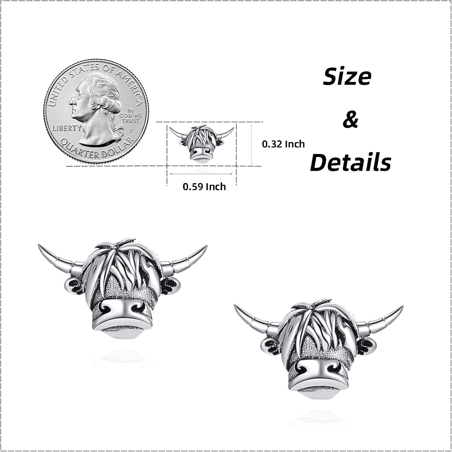 Highland Cow Stud Earrings S925 Sterling Silver Earring Highland Cow Jewelry Gift for Women