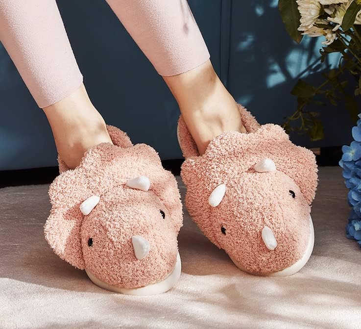 Unisex Dinosaur Plush House Slippers - Soft Indoor & Outdoor Fuzzy Winter Slippers - Image 3