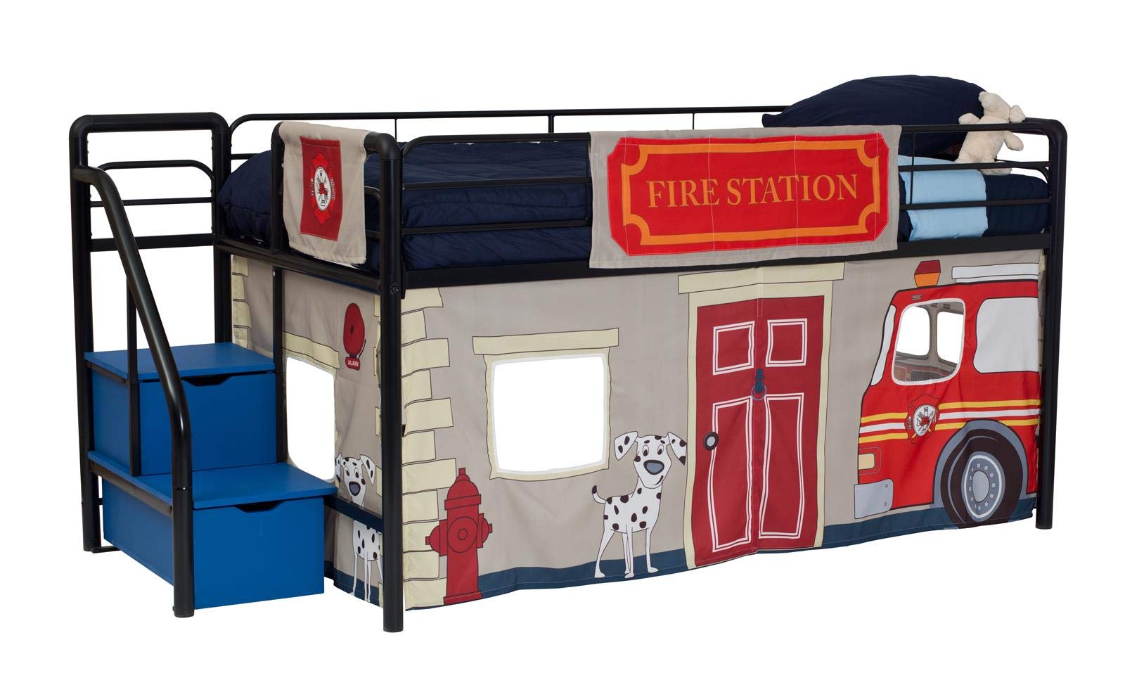 Dhp Junior Black Metal Loft Bed With Blue Storage Steps