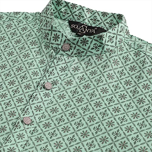 Image of Sojanya (Since 1958 Men'S Cotton Linen Blue Foil Printed Only Long Kurta