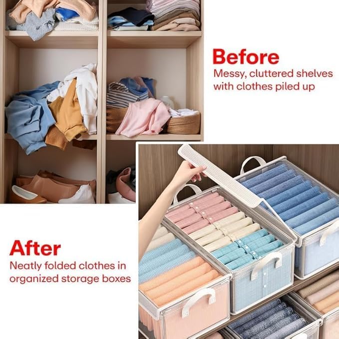 Image of Kian PVC Transparent Storage Basket With Lid and without lid Clothes Organizer Storage Box Steel Frame Wardrobe Organizer Foldable Clothes Storage Box 26 Liter (Pack of 1)