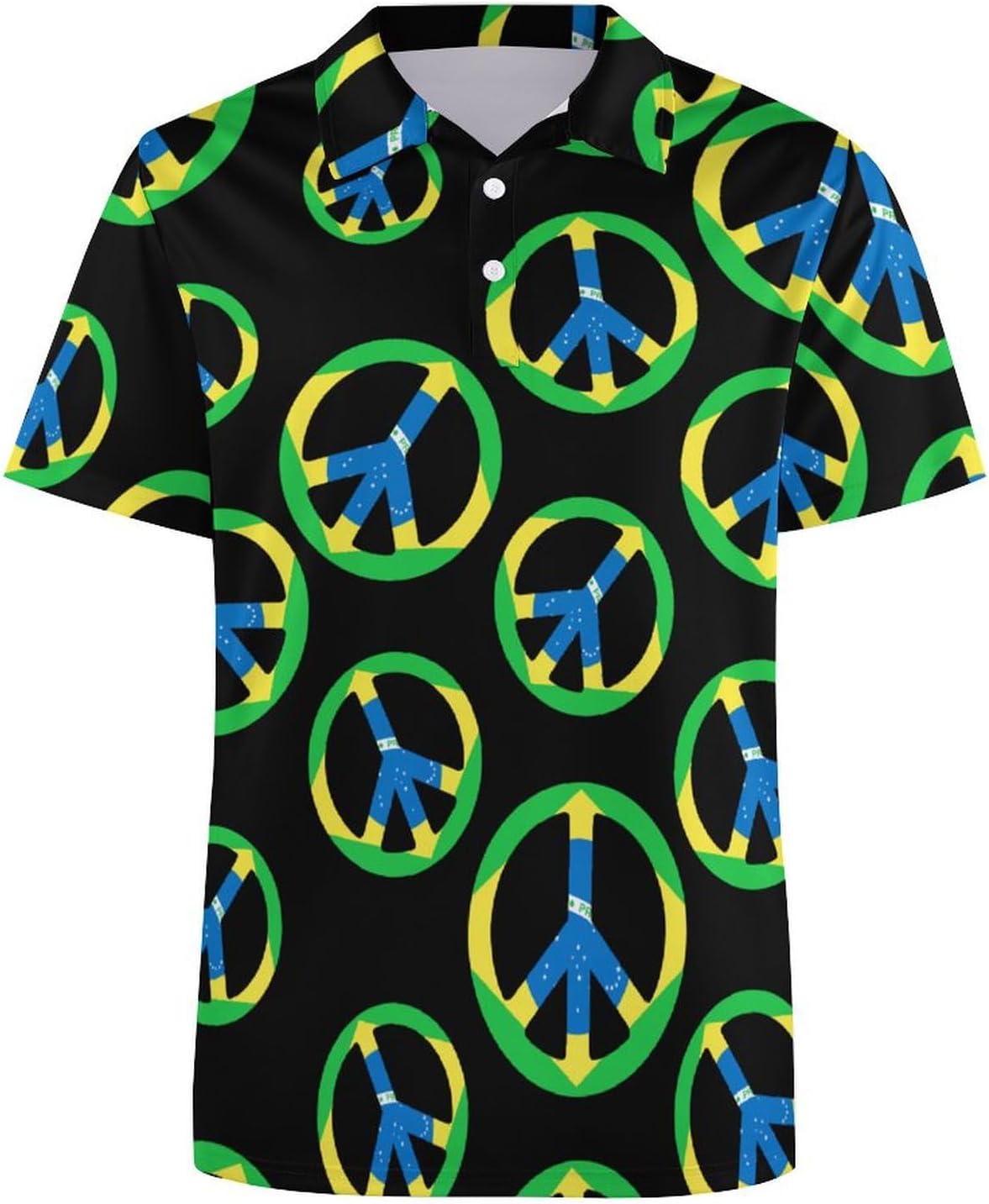 Brail Flag Peace Symbol Men's Golf Polo Shirts Short Sleeve Button Down T Shirt Slim Fit Graphic Tee Top
