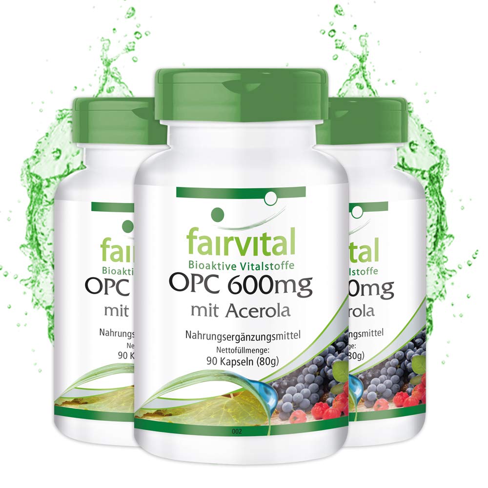 fairvital OPC 600mg Kapseln Acerola, 270 Kapseln (90 x 3), HOCHDOSIERT, VEGAN, Traubenkern-Extrakt