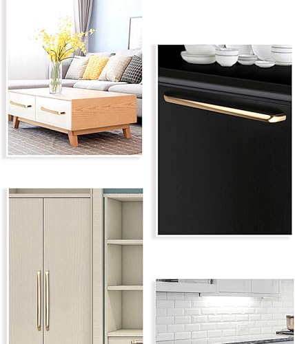 Miniatura 7 de Tirador de puerta de armario de cocina de aleación de aluminio, moderno tirador de muebles dorado arqueado, tirador de cajón de armario de bar,