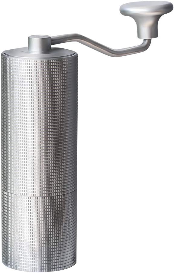 Portable Manual Coffee Grinder Hand Crank Coffee Grinder with stainlness steel body and adjustable coarseness Aluminum grinder for Home Office and Travel (Silver)