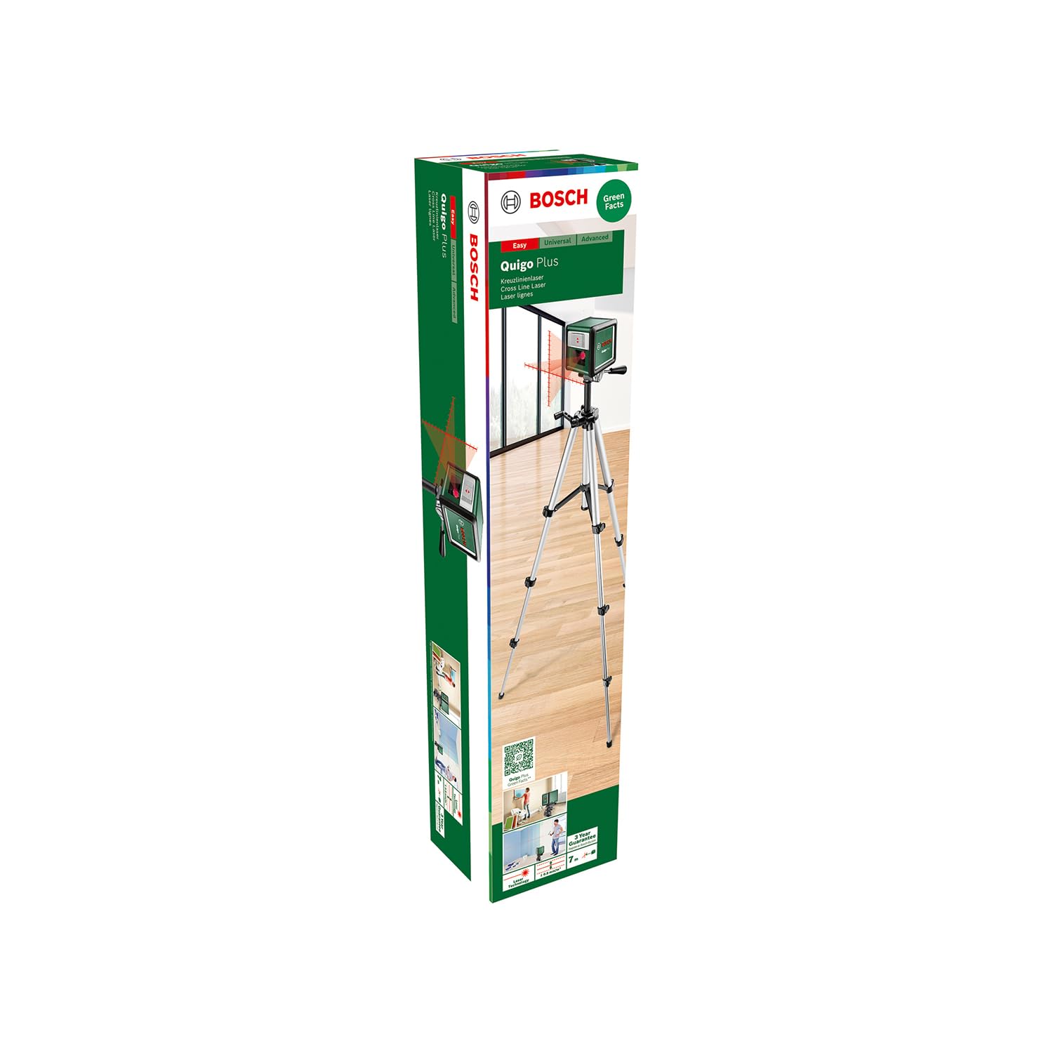 Bosch livella laser a croce Quigo Plus con treppiede (allineamento semplice a distanze uguali e variabili grazie alle marcature sulle linee, in cartone)