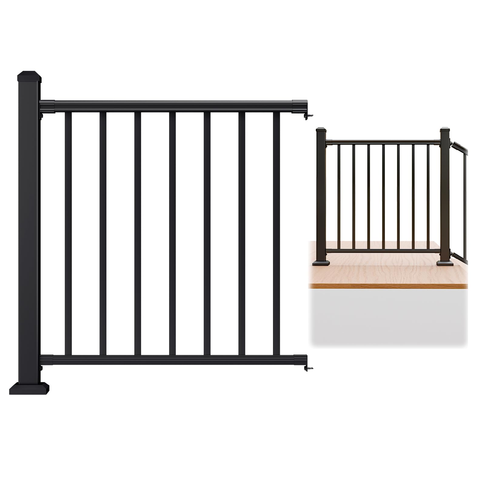 Photo 1 of Egadis 36 in. H x 7 ft. W Porch and Deck Railing Kit, Aluminum Railing Kit, Black Textured AAMA 2604 Powder-Coat Finish Modular Rail System for Outdoor Decks, Porches & Balconies (1 Post, 1 Panel)