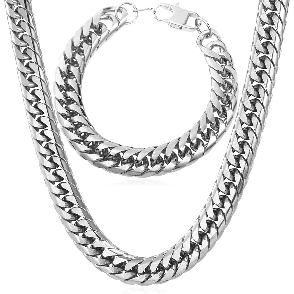 U7 Men Cuban Link Chain Necklace Stainless Steel Franco Curb Choker Silver Black 14K Gold Plated Necklaces for
