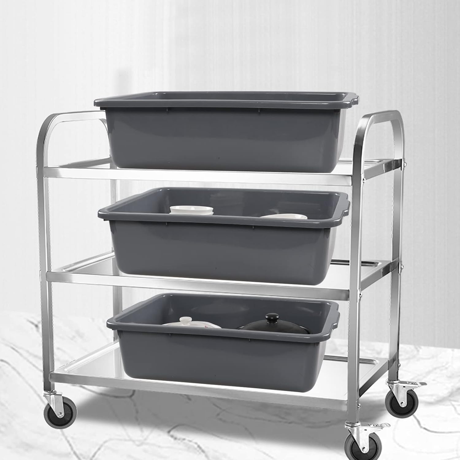 34 L Plastic Bus Tubs Commercial, Large Bus Box, 4 Packs