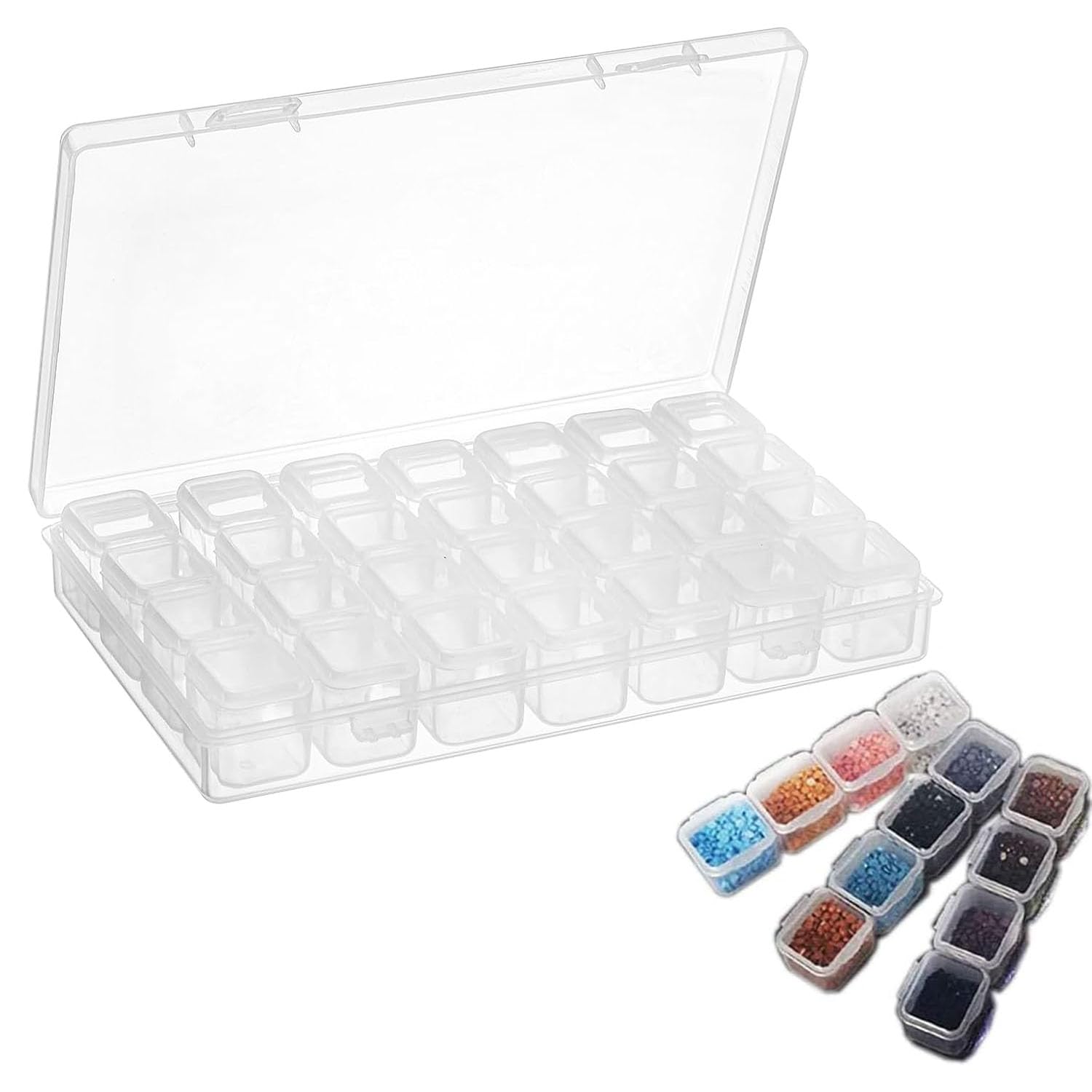 Set di 3 scatole portaoggetti in plastica trasparente con divisori regolabili per gioielli, perle, orecchini, attrezzi, ami e piccoli accessori, 24 griglie
